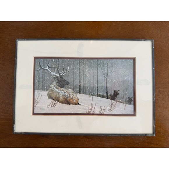 Robert Bateman “Evening Snowfall – Elk” Framed Wildlife Art Print Reproduction - Picture 1 of 10